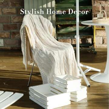 Amélie Home White Cable Knit Throw Blankets Soft Cozy Lightweight and Breathable Hollow Out Knit Throw Blankets for Spring Summer Chunky Wool Farmhouse Knitted Throw for Couch Sofa Bedroom 50'' x 60''