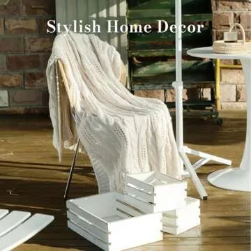 Amélie Home White Cable Knit Throw Blankets Soft Cozy Lightweight and Breathable Hollow Out Knit Throw Blankets for Spring Summer Chunky Wool Farmhouse Knitted Throw for Couch Sofa Bedroom 50'' x 60''