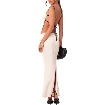 Women Hollow Out 2 Piece Skirt Set Y2K Halter Backless Crop Camis Slim Fit Tube Tops Split Maxi Skirts Outfits
