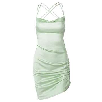 Velius Women's Sexy Spaghetti Strap Backless Lace up Bodycon Party Dress (Medium, Light Green1)