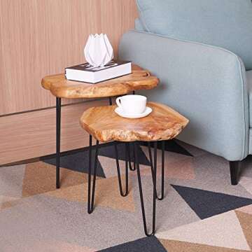 NXN-HOME Natural Edge Side Table, Live Edge End Table with 3 Hairpin Legs, Nightstand Plant Stand for Bedroom and Living Room(15.5" L x 14.5" W x 16" T.)