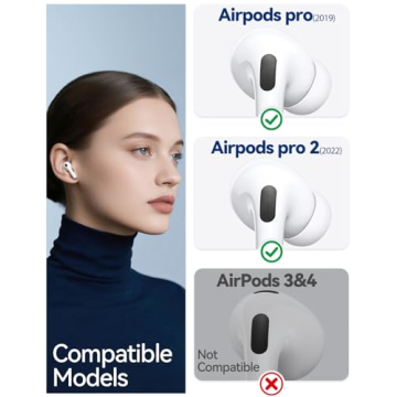 4 Pairs Silicone Replacement Ear Tips for AirPods Pro (2019) & AirPods Pro 2 (2022) with Cleaning Pe...