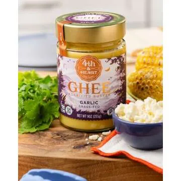 4th & Heart California Garlic Grass-Fed Ghee, Clarified Butter, Keto, Pasture Raised, Non-GMO, Lactose and Casein Free, Certified Paleo (9 Ounces)