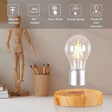 VGAzer Magnetic Levitating Floating Wireless LED Light Bulb Desk Lamp for Unique Gifts, Room Decor, ...