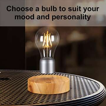 VGAzer Magnetic Levitating Floating Wireless LED Light Bulb Desk Lamp for Unique Gifts, Room Decor, Night Light, Home Office Decor Desk Tech Toys (Round Wooden Base.)