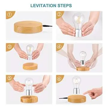 VGAzer Magnetic Levitating Floating Wireless LED Light Bulb Desk Lamp for Unique Gifts, Room Decor, Night Light, Home Office Decor Desk Tech Toys (Round Wooden Base.)