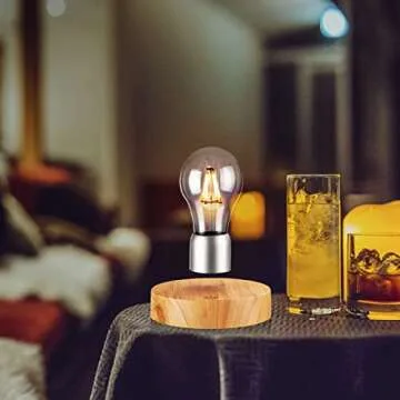 VGAzer Magnetic Levitating Floating Wireless LED Light Bulb Desk Lamp for Unique Gifts, Room Decor, Night Light, Home Office Decor Desk Tech Toys (Round Wooden Base.)