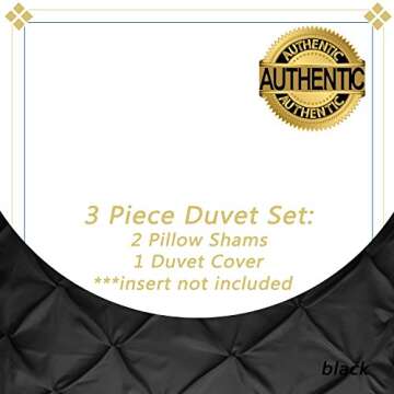 Sweet Home Collection 3 Piece Luxury Pinch Pleat Pintuck Fashion Duvet Set, Queen, Black