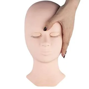 Cuckoo Eyelash Mannequin Head Replaced Eyelids Silicone Training Mannequin Head with 7 Pairs Removable Eyelids, Lash Extension Supplies,Makeup Soft-Touch Rubber Practice Head