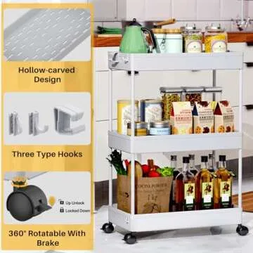 SPACEKEEPER Rolling Storage Cart 3 Tier Bathroom Cart Organizers with Wheels Laundry Room Organizati...