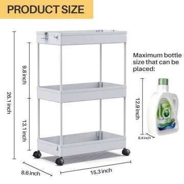 SPACEKEEPER 3 Tier Rolling Storage Cart for Home & Office