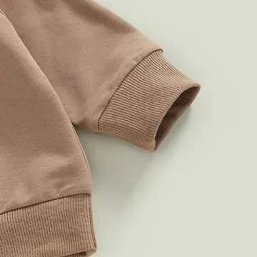 2Pcs Toddler Baby Boy Fall Winter Outfit Letters Print Crewneck Pullover Sweatshirt Tops Striped Pants Casual Clothes Set (Brown, 18-24 Months)