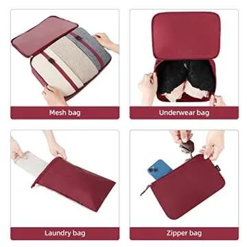 BAGAIL 10 Set Packing Cubes Various Sizes Packing Organizer for Travel Accessories Luggage Carry On Suitcase (10-Burgundy)