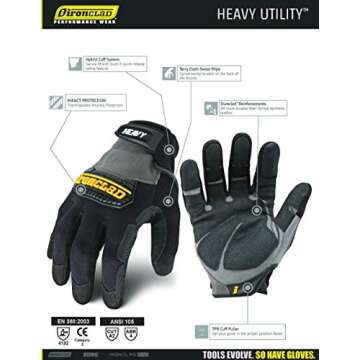 Durable Ironclad Heavy Utility Work Gloves, Machine Washable