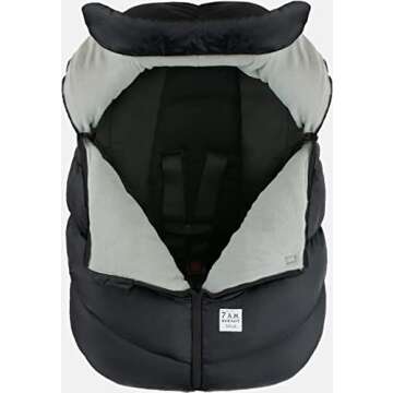7AM Infant Car Seat Cover - Winter Puffy Cover with Center Zipper for Baby Boys & Girls, Lightweight, Windproof & Water-Repllent Outer Shell, Universal Fit for Infant Car Seat | (0-12M)