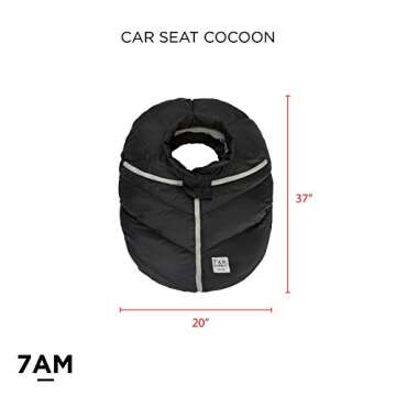 7AM Infant Car Seat Cover - Winter Puffy Cover with Center Zipper for Baby Boys & Girls, Lightweight, Windproof & Water-Repllent Outer Shell, Universal Fit for Infant Car Seat | (0-12M)