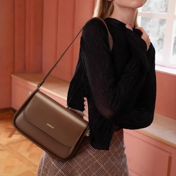 Ligoflsy Small Shoulder Bags for Women, Mini Purses with 2 Removable Strap, Vegan Leather Satchel Bag (Brown)