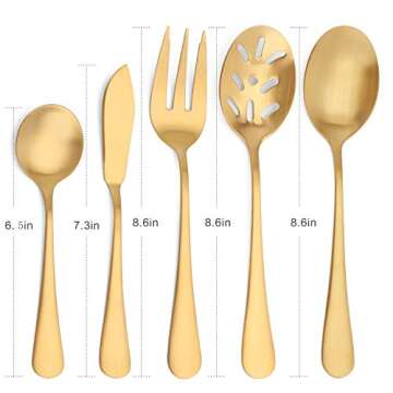 Matte Gold Serving Set，SHARECOOK 5-Piece 18/0 Stainless Steel Large Hostess Set with Round Edge, S...