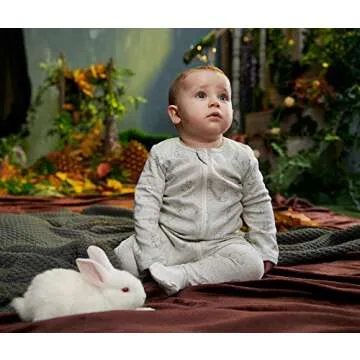 Owlivia Organic Cotton Baby Pajamas, Boys Girls Zip Front Sleep 'N Play, Footed Sleeper, Long Sleeve(6-12 Months, Gray Rabbit)