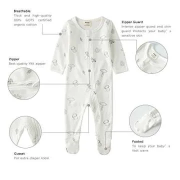 Owlivia Organic Cotton Baby Pajamas, Boys Girls Zip Front Sleep 'N Play, Footed Sleeper, Long Sleeve(6-12 Months, Gray Rabbit)