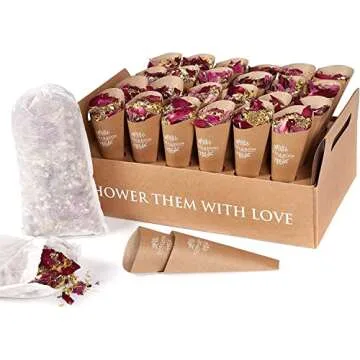 Flora & Bloom Biodegradable Confetti With Pre Built Cones | Dried Flowers (3Litres) | Wedding Confetti Kit | Pop Open Cones & Tray |Jasmine, Lavender & Rose Petals | Wedding Decorations (24 Guests)