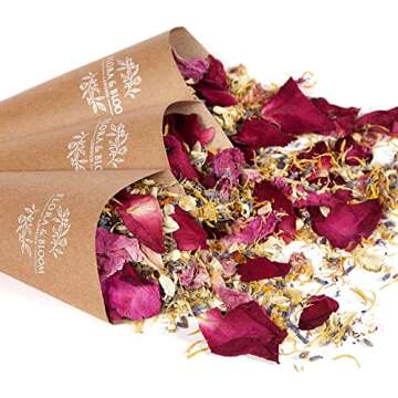 Flora & Bloom Biodegradable Confetti With Pre Built Cones | Dried Flowers (3Litres) | Wedding Confetti Kit | Pop Open Cones & Tray |Jasmine, Lavender & Rose Petals | Wedding Decorations (24 Guests)