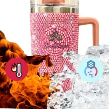 LUXBLINGZ 40 Oz Tumbler with Larger Deluxe Rhinestones Stainless Vacummed Insulated Cup W/Handle, Lid, & Straw, Travel Mug, Reusable Water Bottle, Pink