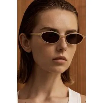 GUVIVI Retro Oval Sunglasses for Women Chic Cat Eye 90s Sunnies Lightweight Narrow Shades Trendy UV protection Sun Glasses