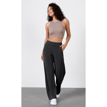 ODODOS Women's Modal Soft Wide Leg Pants Elastic High Waist Casual Lounge Relaxed Pants with Pockets - 31" Inseam, Black, Medium