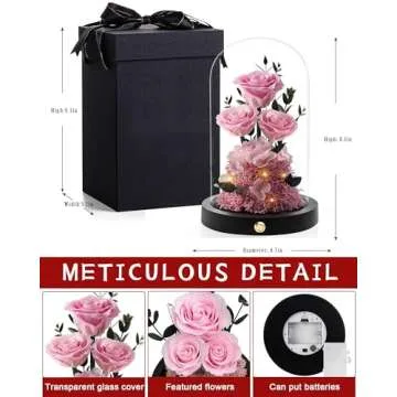 Agrul Valentines Day Flowers Roses Gifts for Her Preserved Roses in Glass Dome Forever Real Roses for Wife Girlfriend,Gifts Women Mom Best Friend Grandma,Pink Roses Gifts for Her.