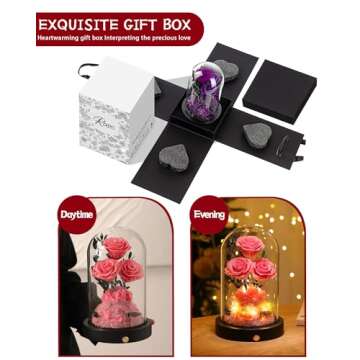 Agrul Valentines Day Flowers Roses Gifts for Her Preserved Roses in Glass Dome Forever Real Roses for Wife Girlfriend,Gifts Women Mom Best Friend Grandma,Pink Roses Gifts for Her.