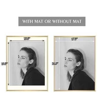 Golden State Art - 18x24 Aluminum Picture Frame - with Mat for 16x20 Photo or Without Mat for 18 x 24 Poster - Real Glass Cover - Simple and Elegant Decor for Wall Mounting - 1 Pack - Gold