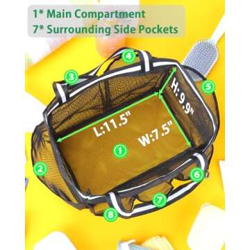 Ocim XL Large Shower Caddy Portable Mesh Shower Tote Bag Collapsible for College Dorm Camp Gym - Black