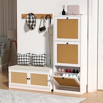 Anmytek Rattan Shoe Cabinet for Efficient Shoe Storage