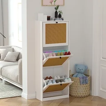 Anmytek Rattan Shoe Cabinet for Efficient Shoe Storage