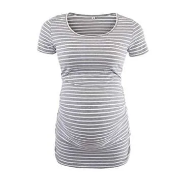 Liu & Qu Womens Maternity Tops Short Sleeve Round Neck Pregnancy Shirts 3 Packs