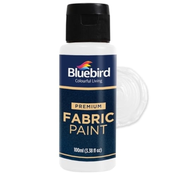 BLUEBIRD Fabric Paint, White, 3.4 Fl Oz, Permanent Fabric Paints for Clothes, Furniture Upholstery