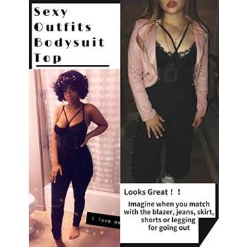 Aranmei Lingerie for Women Eyelash Lace Strappy Sexy Teddy Babydoll Lingerie with Snap Crotch Black