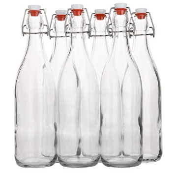 Eco-Friendly 1 Liter Flip Top Glass Bottle Set – Pack of 6 for All Beverages