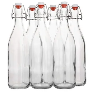 Eco-Friendly 1 Liter Flip Top Glass Bottle Set – Pack of 6 for All Beverages