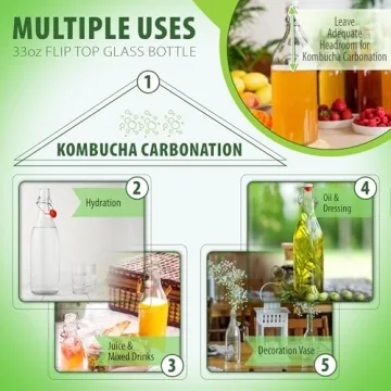 Eco-Friendly Flip Top Glass Bottles Set - 1L Size Pack of 6