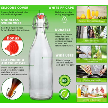 Eco-Friendly Flip Top Glass Bottles Set - 1L Size Pack of 6