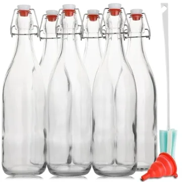 Eco-Friendly Flip Top Glass Bottles Set - 1L Size Pack of 6