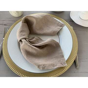 Linen Napkins –100% French Flax – Stonewashed Pure Linen Cloth Napkins - Size 18 Inch x 18 Inch – Set of 4 (Natural Rustic Taupe)