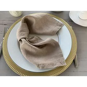 Linen Napkins –100% French Flax – Stonewashed Pure Linen Cloth Napkins - Size 18 Inch x 18 Inch – Set of 4 (Natural Rustic Taupe)