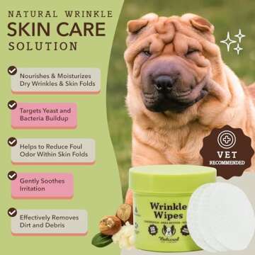 Natural Dog Wrinkle Wipes for All Breeds - 50 Count