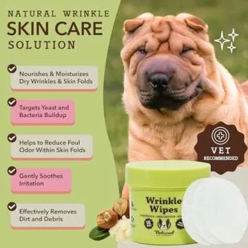 Natural Dog Wrinkle Wipes for All Breeds - 50 Count