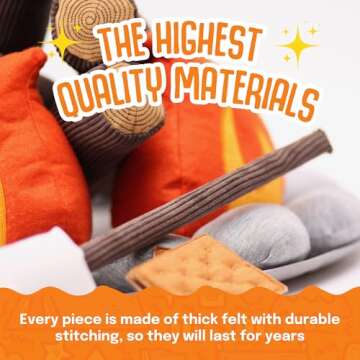 HUNIIHOME Pretend Campfire - Sensory Play Camping Toy Set with Plush Fire, Logs and Stones - 17 Piece Camping Playset - Safe, Soft, Fake Fire Pit for Kids - Felt Campfire Playset for Kids