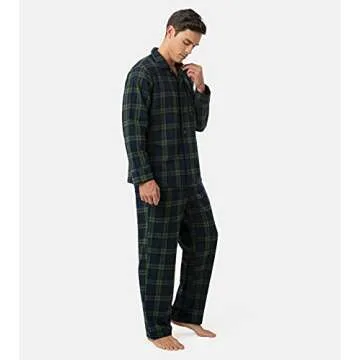 LAPASA Men's Pajama Set 100% Cotton Flannel Top Long Sleeve & Bottom Pants Plaid Sleepwear PJ Sleepw...
