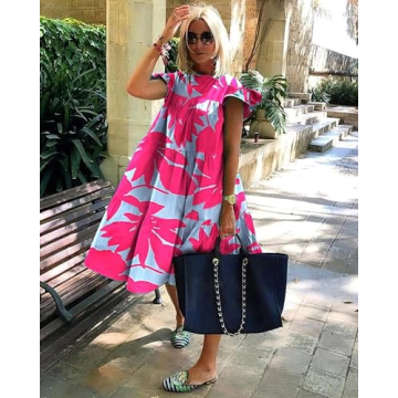 Nupucy Women's Boho Ruffle Short Sleeve Spring Summer Midi Dress Casual Beach Vacation A-line Sundress for Women 2024